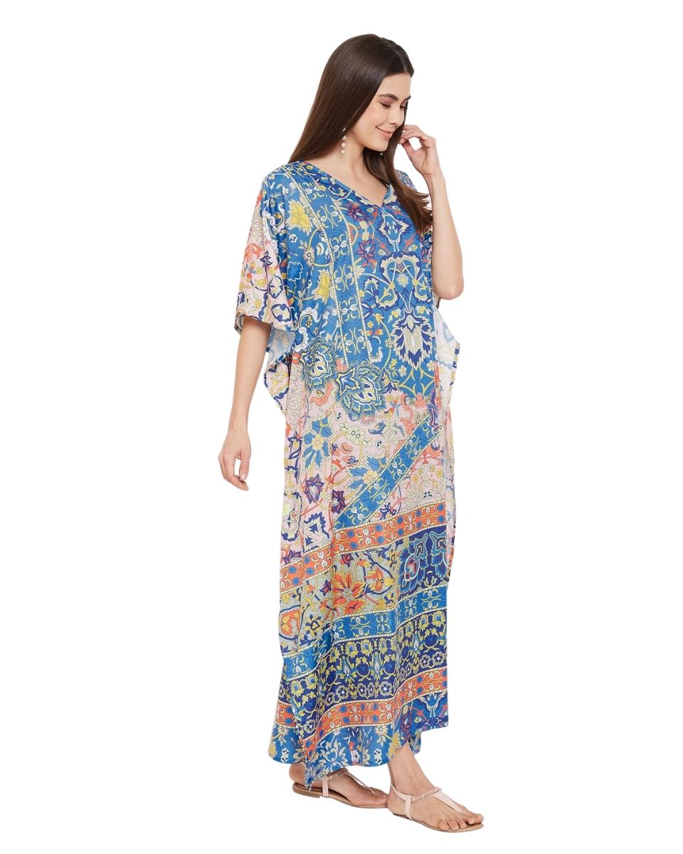 Floral Pattern Multicolor Polyester Kaftan For Plus Size Women