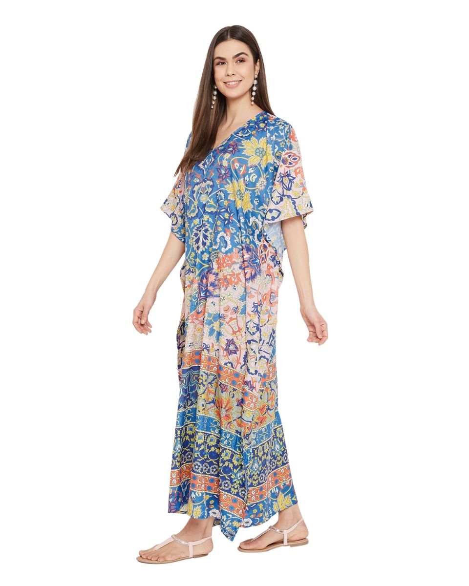 Floral Pattern Multicolor Polyester Kaftan For Plus Size Women