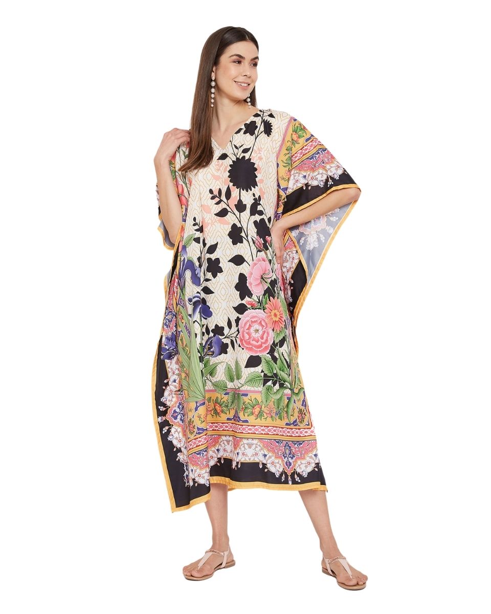 Long Maxi Plus Size Caftan Floral Pattern Polyester For Women