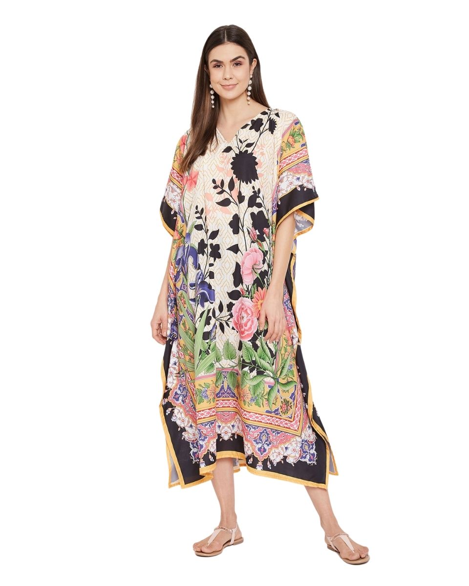 Long Maxi Plus Size Caftan Floral Pattern Polyester For Women