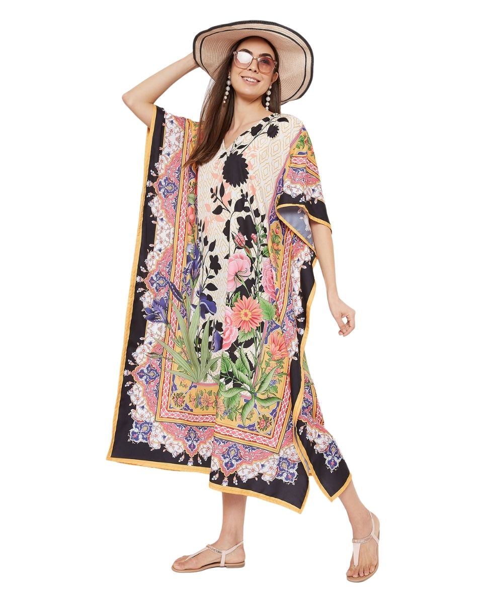 Long Maxi Plus Size Caftan Floral Pattern Polyester For Women