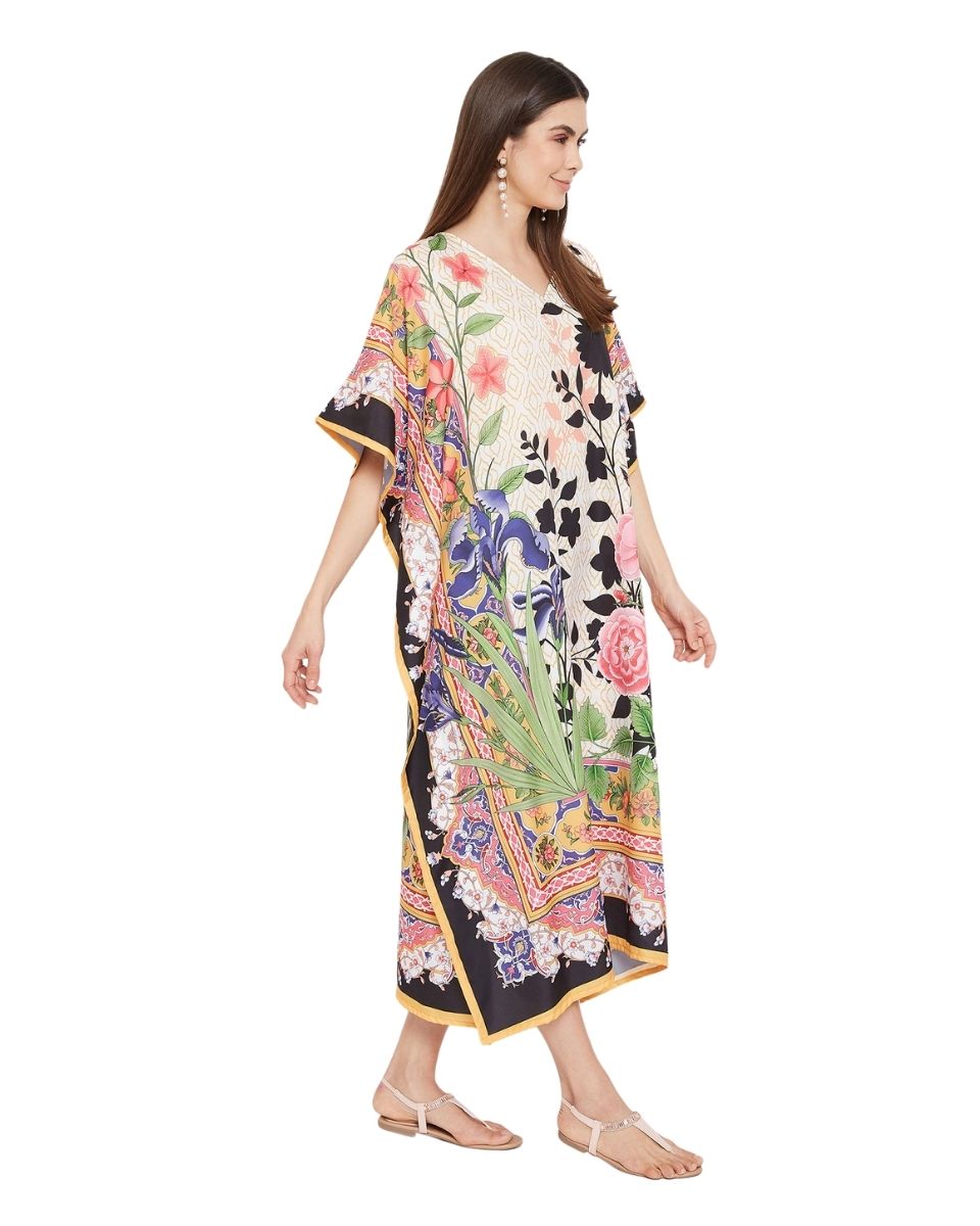 Long Maxi Plus Size Caftan Floral Pattern Polyester For Women