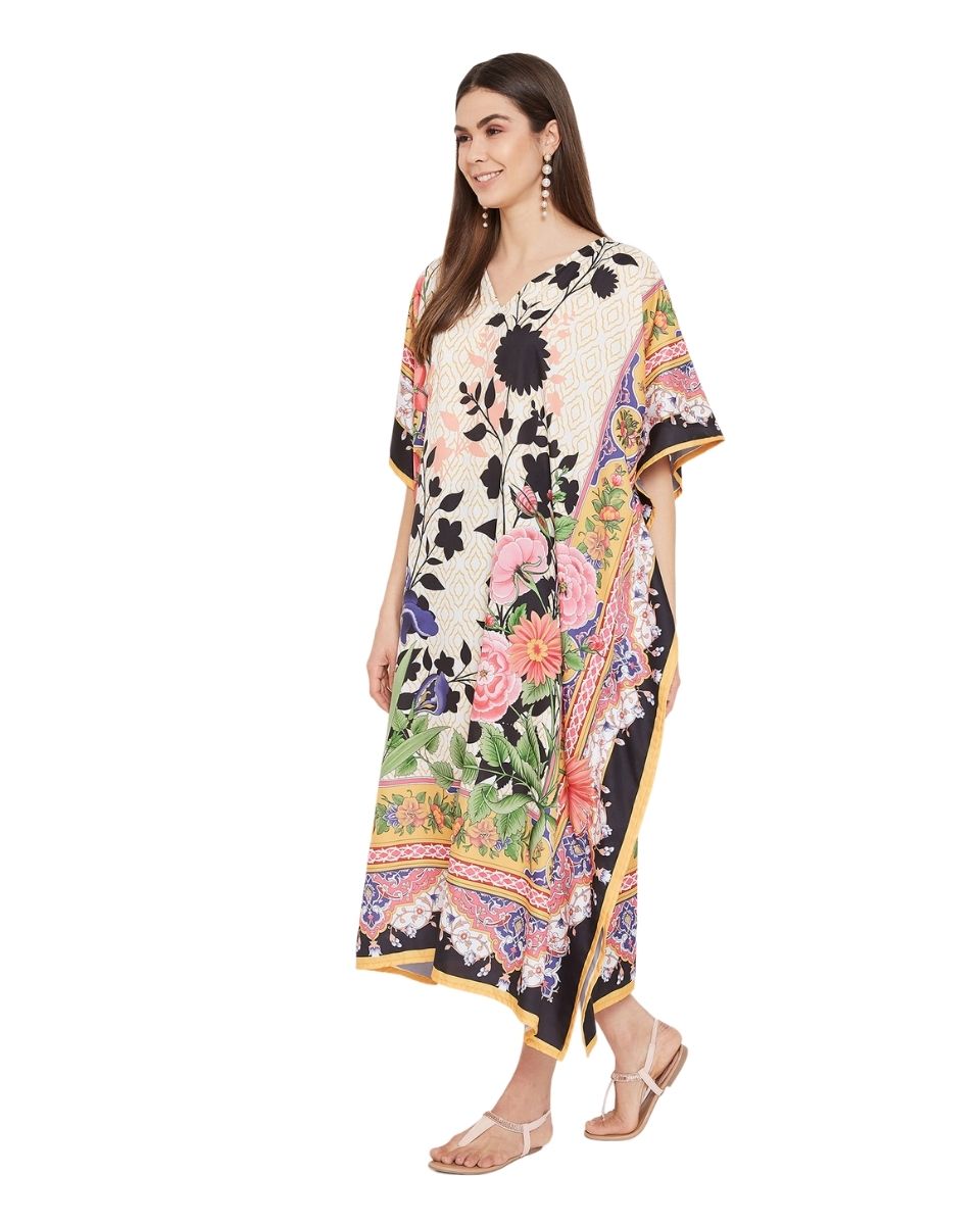 Long Maxi Plus Size Caftan Floral Pattern Polyester For Women