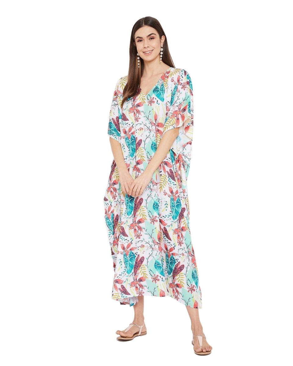 Maxi Plus Size Kaftan Floral Print Kimono Sleeve Polyester For Women