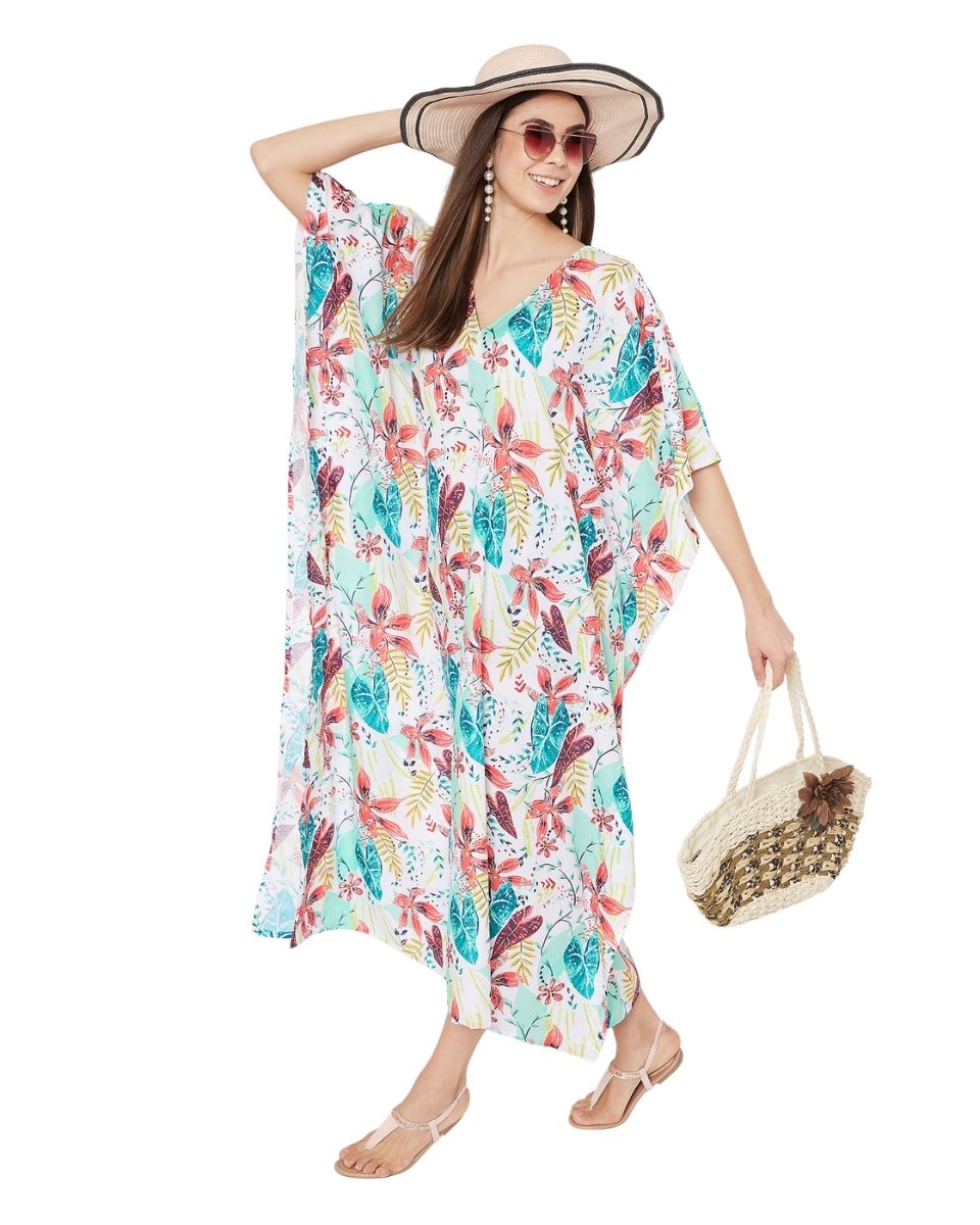 Maxi Plus Size Kaftan Floral Print Kimono Sleeve Polyester For Women