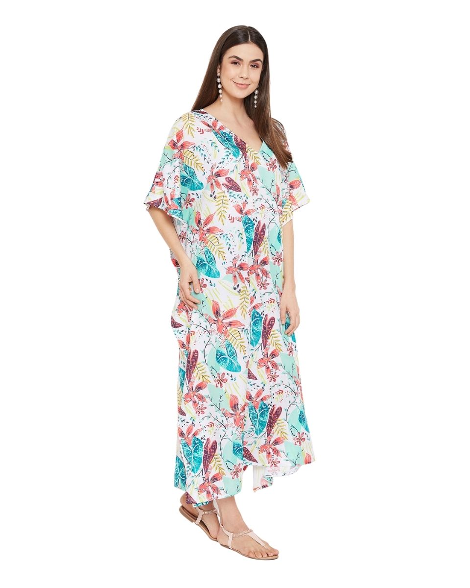 Maxi Plus Size Kaftan Floral Print Kimono Sleeve Polyester For Women