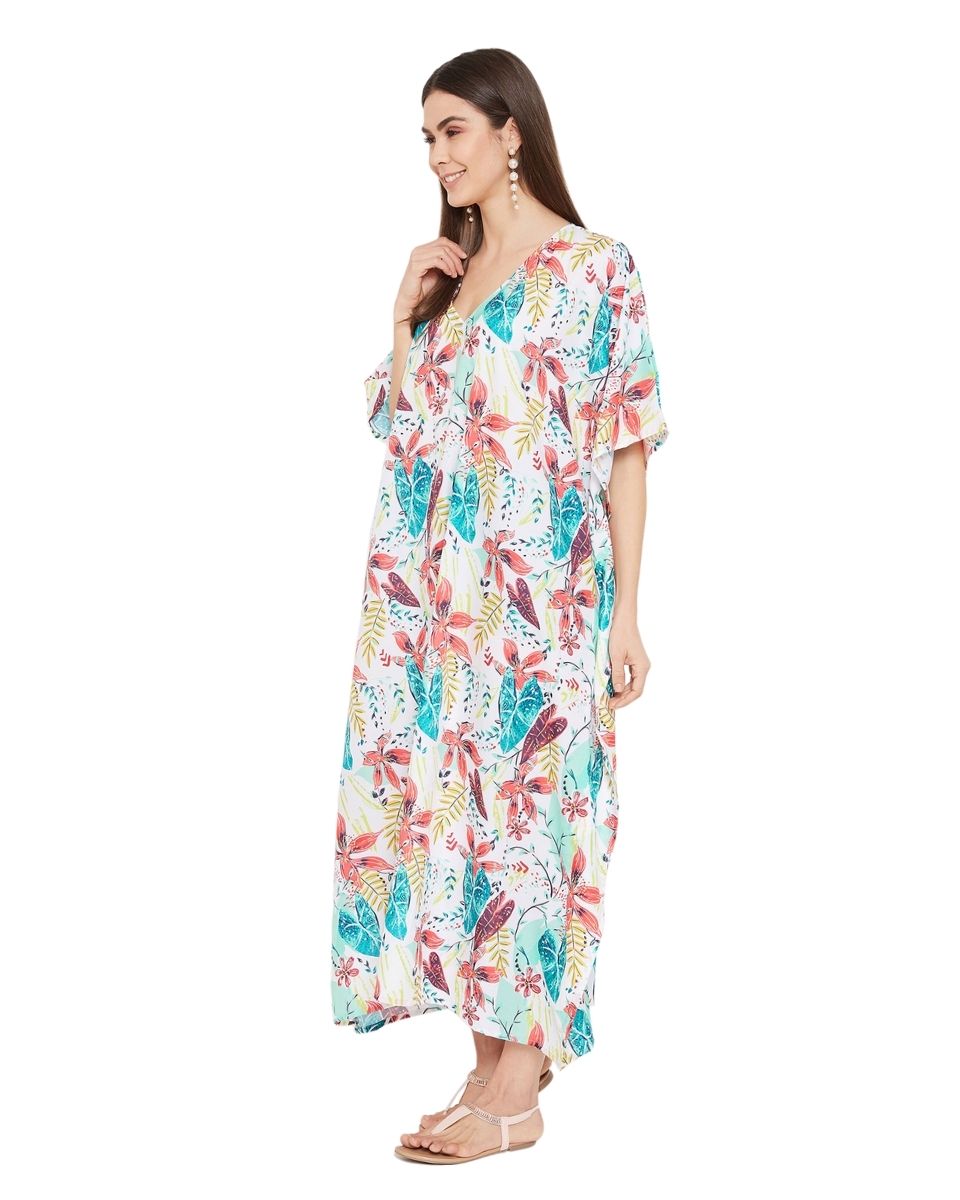 Maxi Plus Size Kaftan Floral Print Kimono Sleeve Polyester For Women