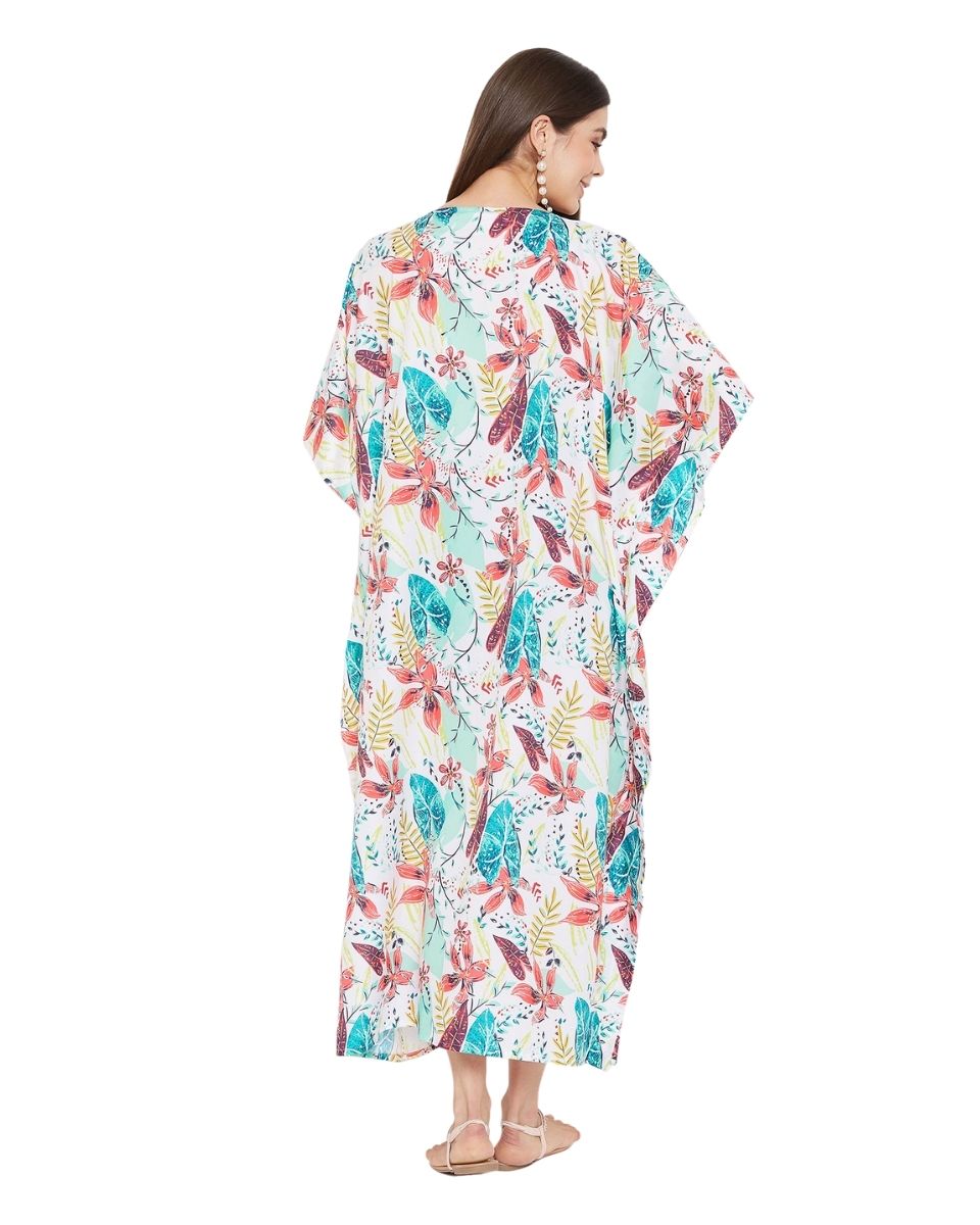 Maxi Plus Size Kaftan Floral Print Kimono Sleeve Polyester For Women