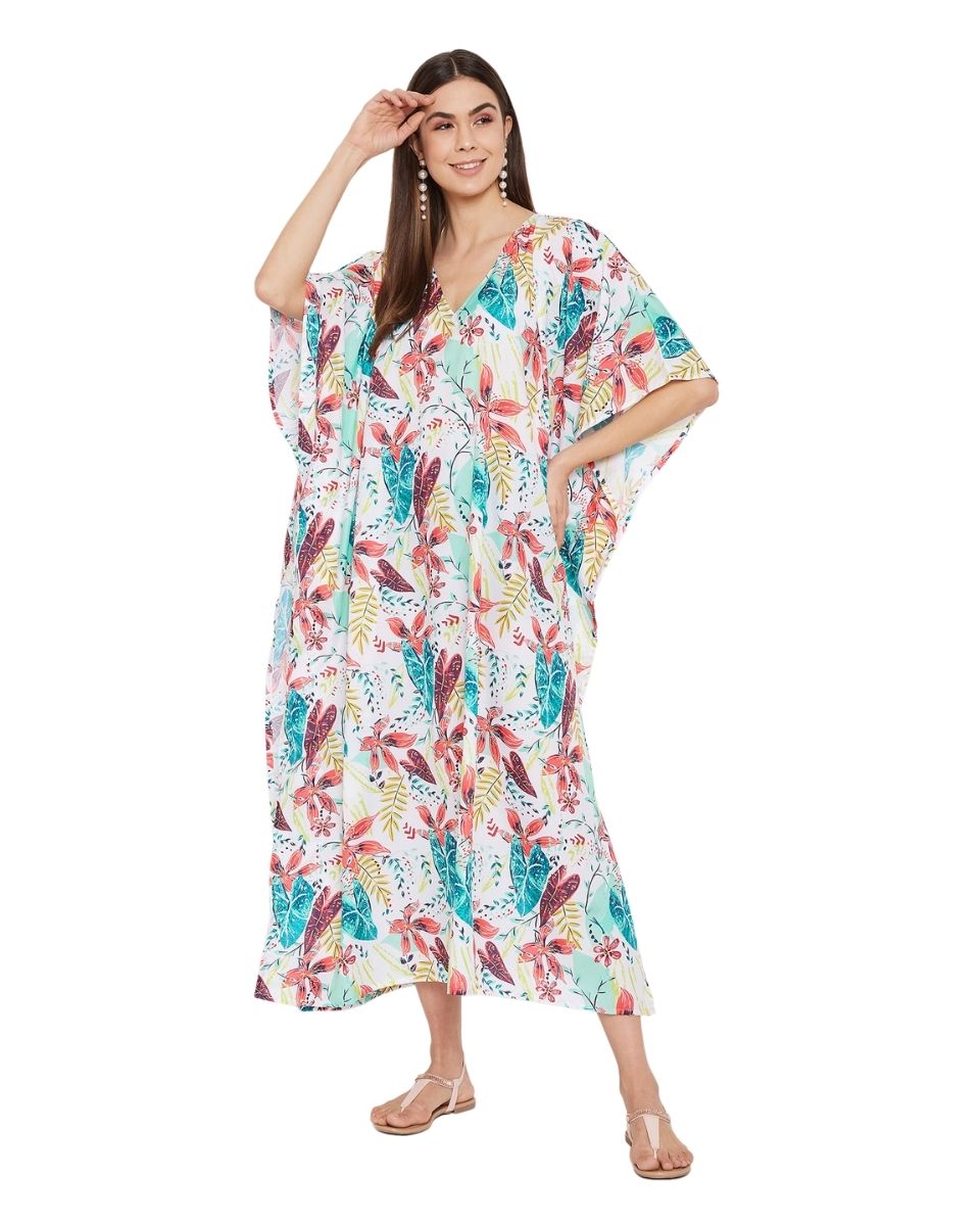 Maxi Plus Size Kaftan Floral Print Kimono Sleeve Polyester For Women