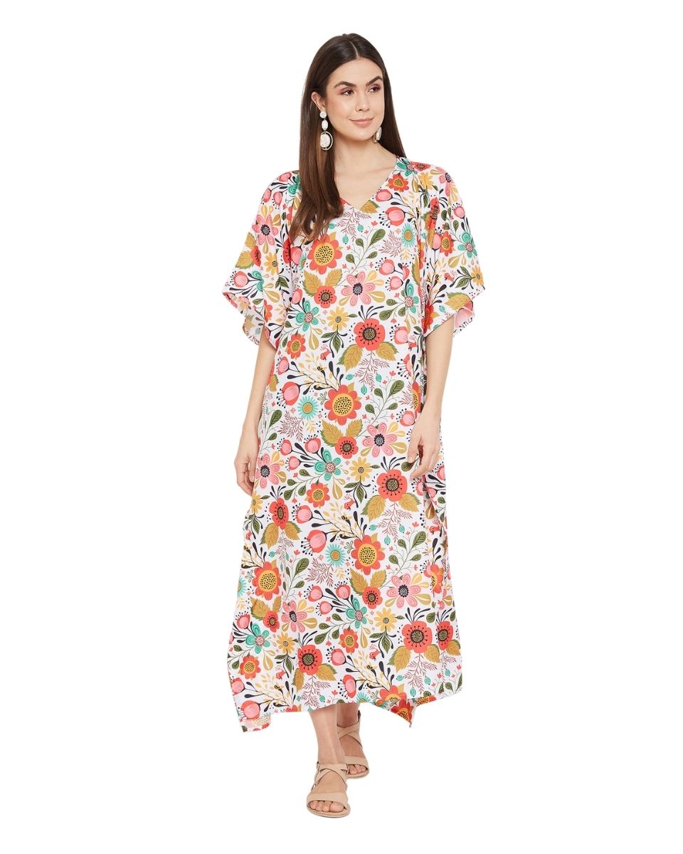 Women Floral Plus Size Beach Cover Up Long Maxi Polyester Kaftan