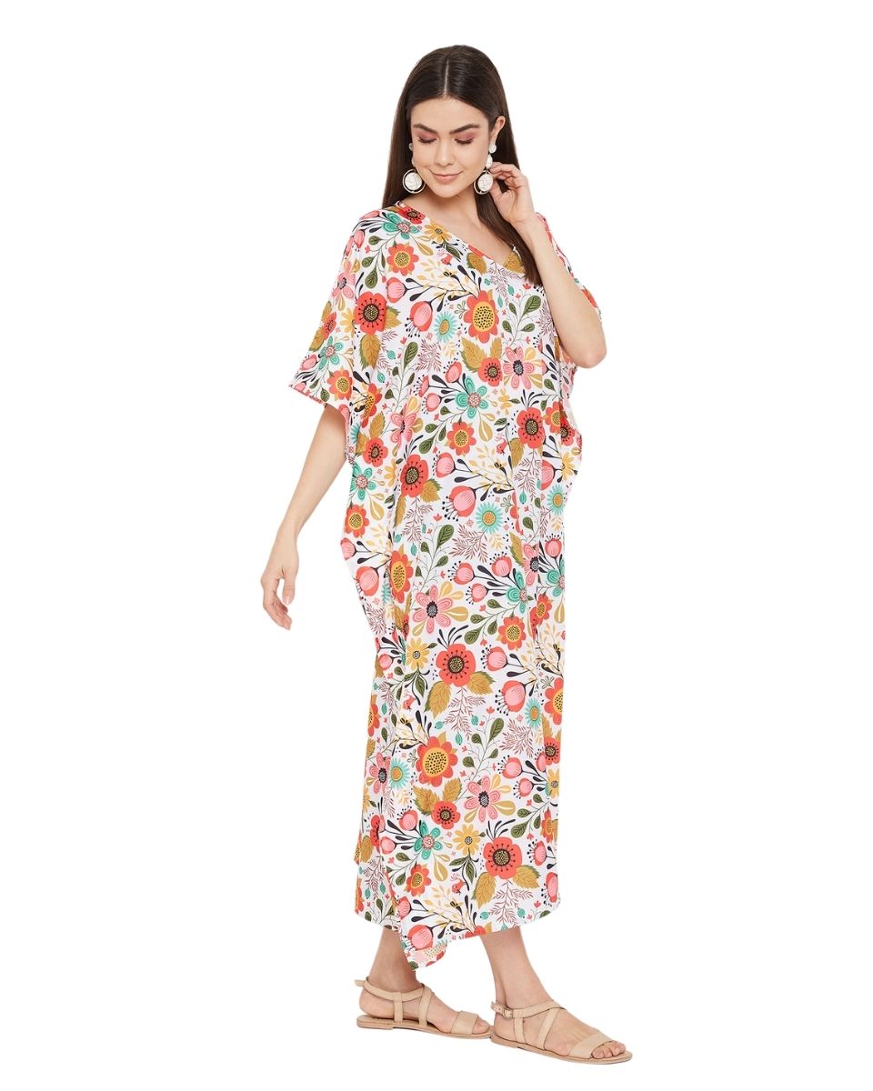 Women Floral Plus Size Beach Cover Up Long Maxi Polyester Kaftan