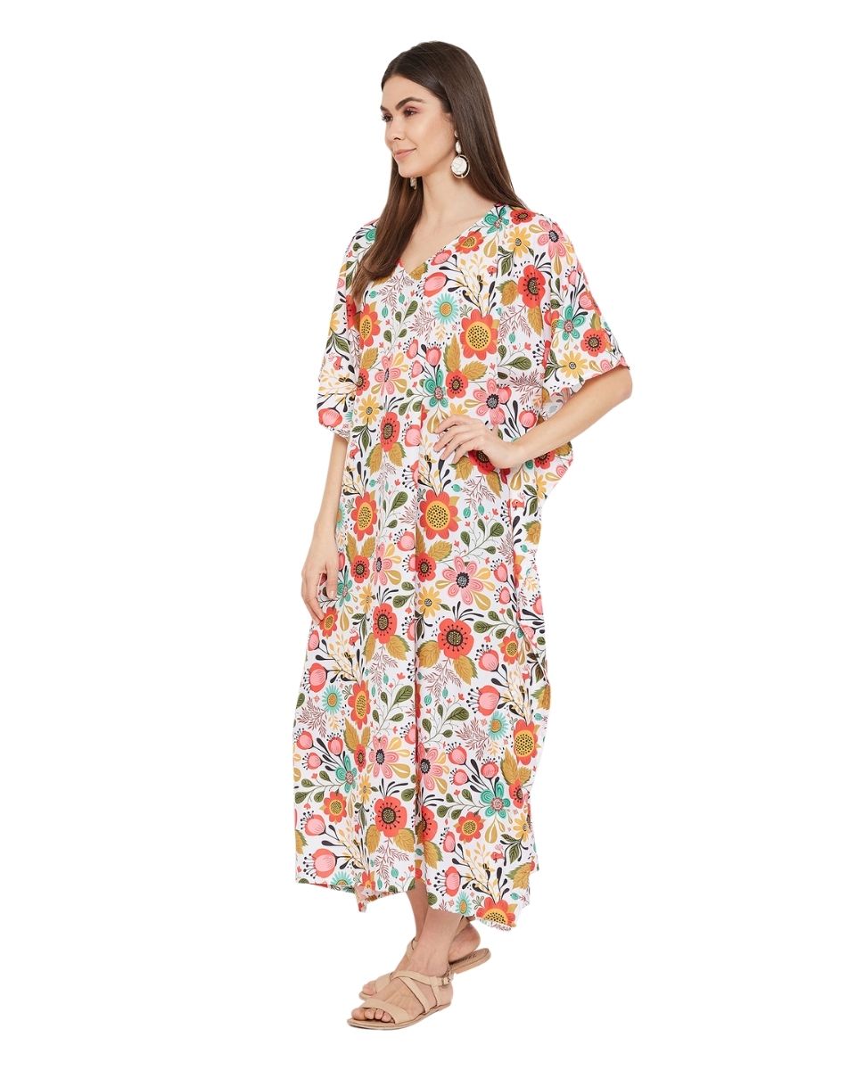 Women Floral Plus Size Beach Cover Up Long Maxi Polyester Kaftan