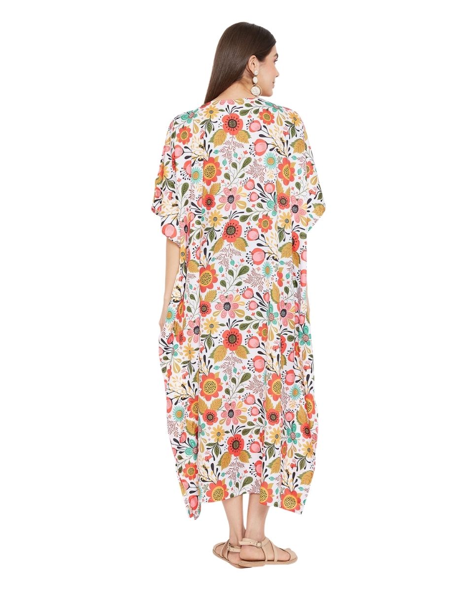 Women Floral Plus Size Beach Cover Up Long Maxi Polyester Kaftan