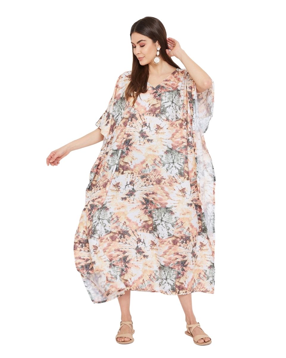 Beach Kimono Sleeve Plus Size Floral Polyester Kaftan For Women