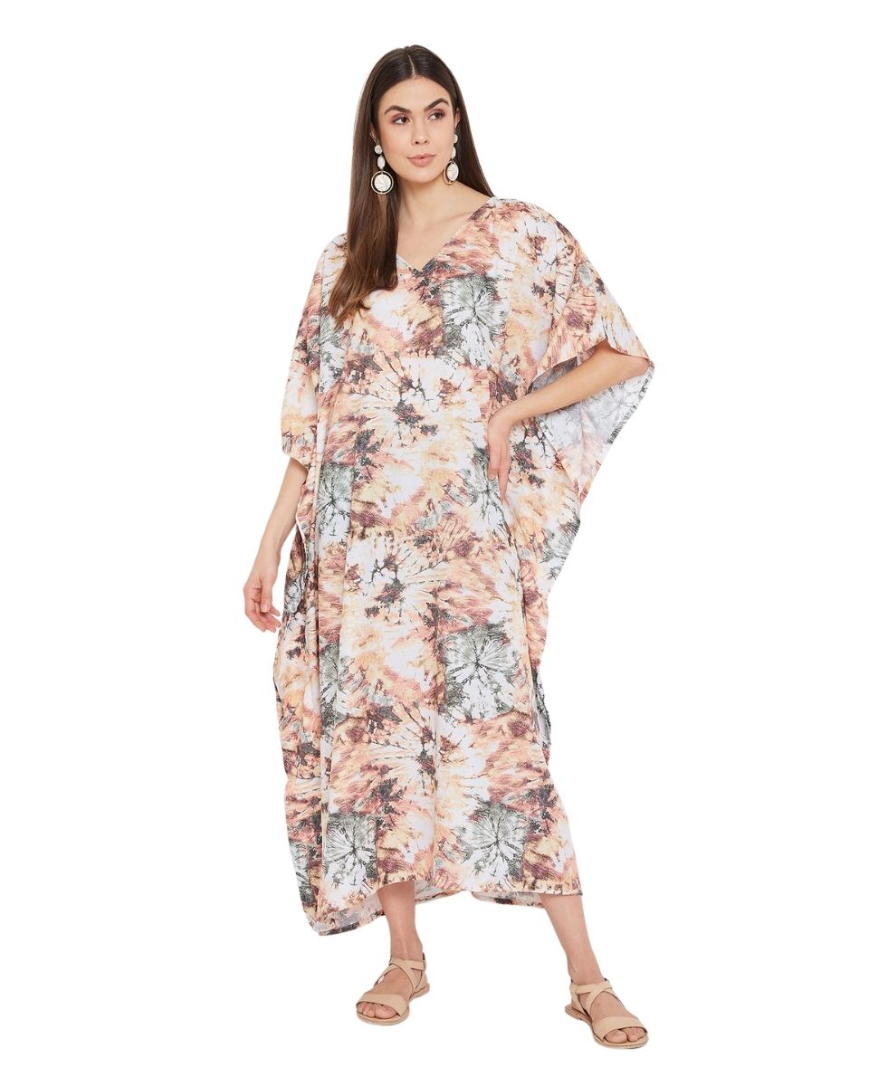 Beach Kimono Sleeve Plus Size Floral Polyester Kaftan For Women