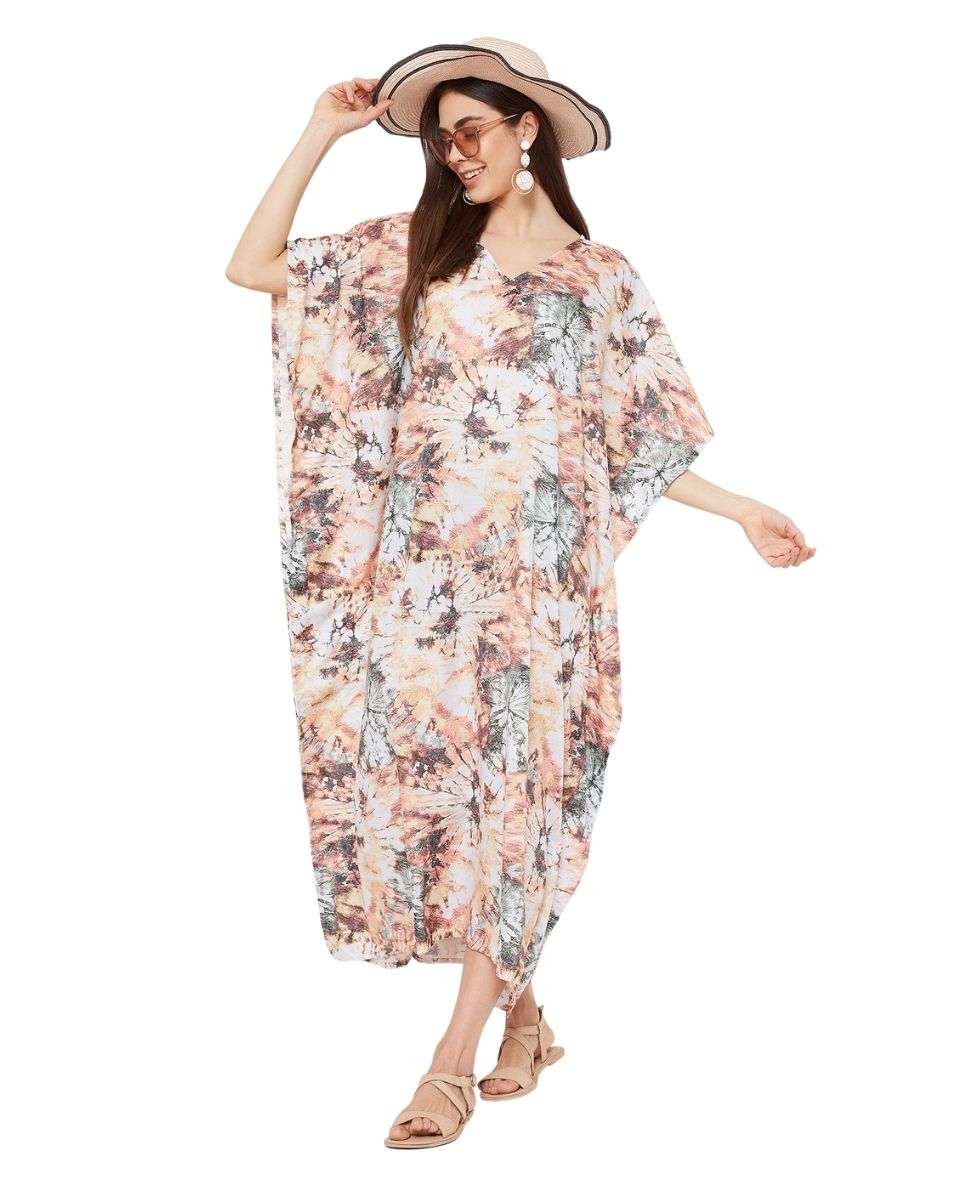 Beach Kimono Sleeve Plus Size Floral Polyester Kaftan For Women