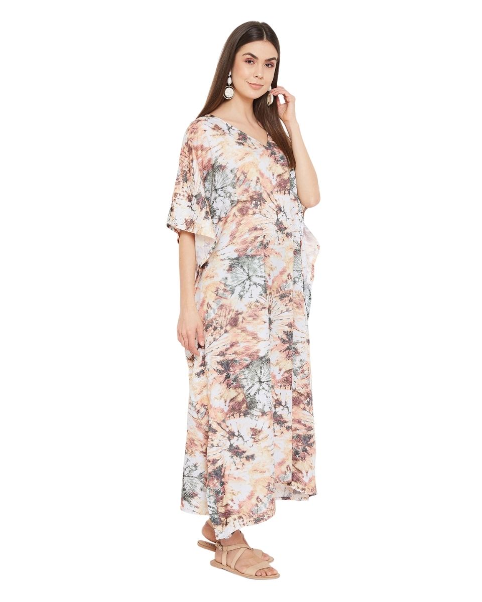 Beach Kimono Sleeve Plus Size Floral Polyester Kaftan For Women