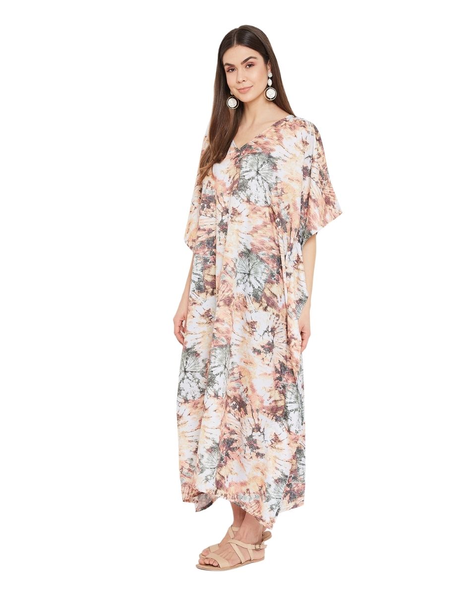 Beach Kimono Sleeve Plus Size Floral Polyester Kaftan For Women