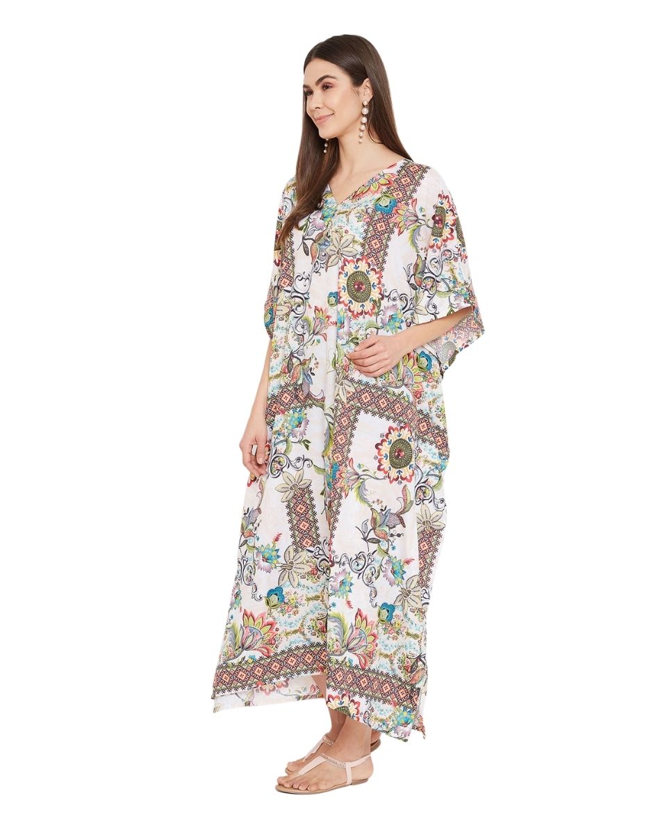 Long Maxi Caftan Floral Pattern Polyester For Plus Size Women