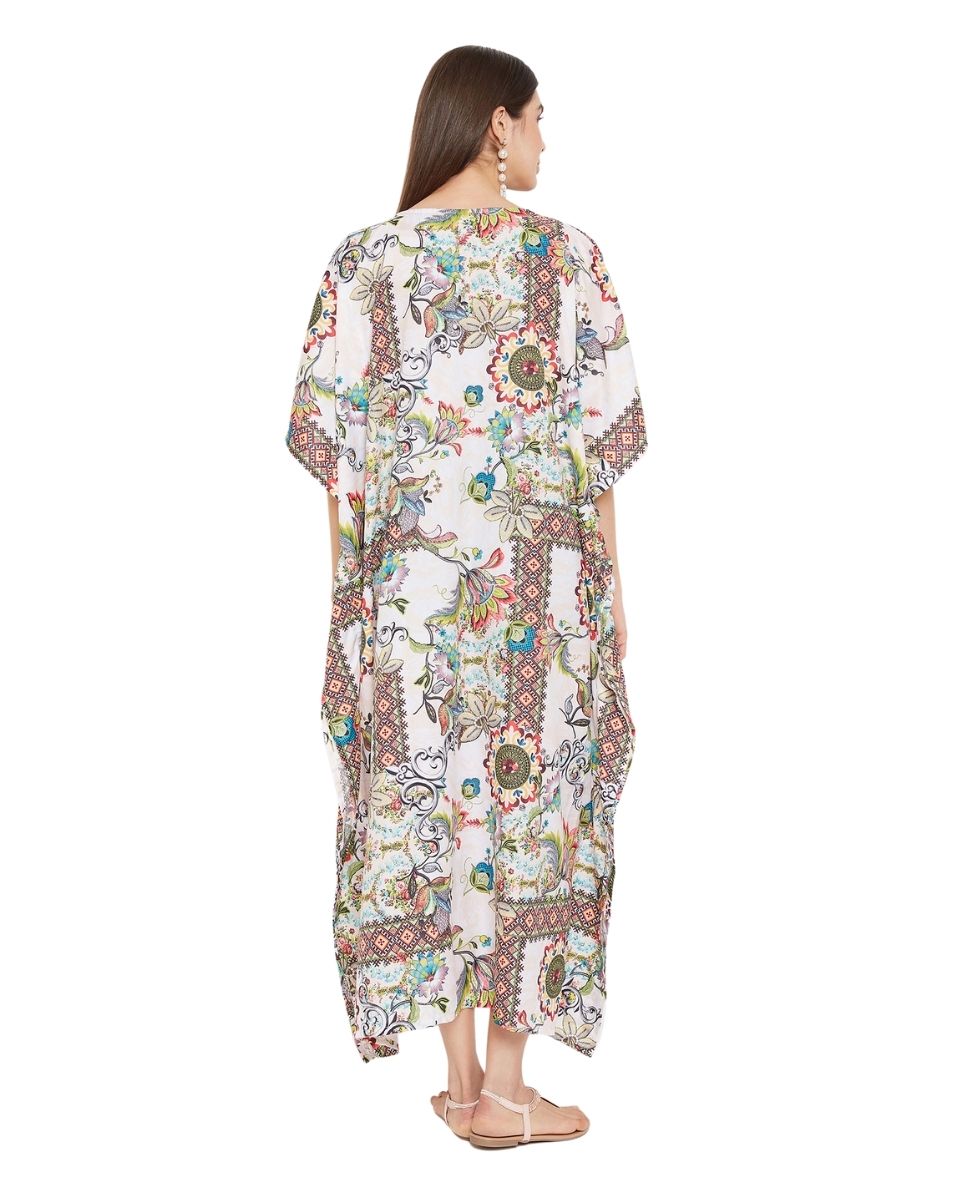 Long Maxi Caftan Floral Pattern Polyester For Plus Size Women