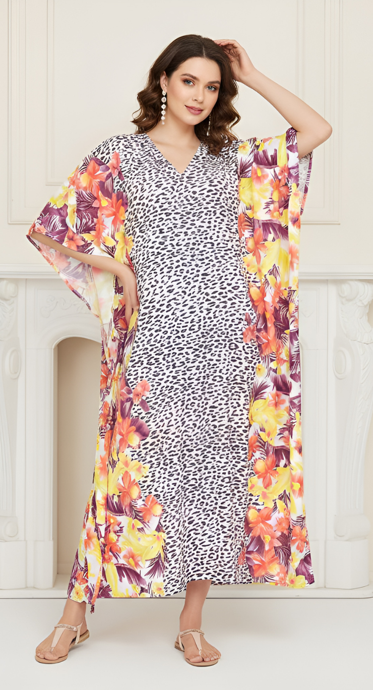 Animal Printed Multicolor Polyester Kaftan Dress For Plus size Women