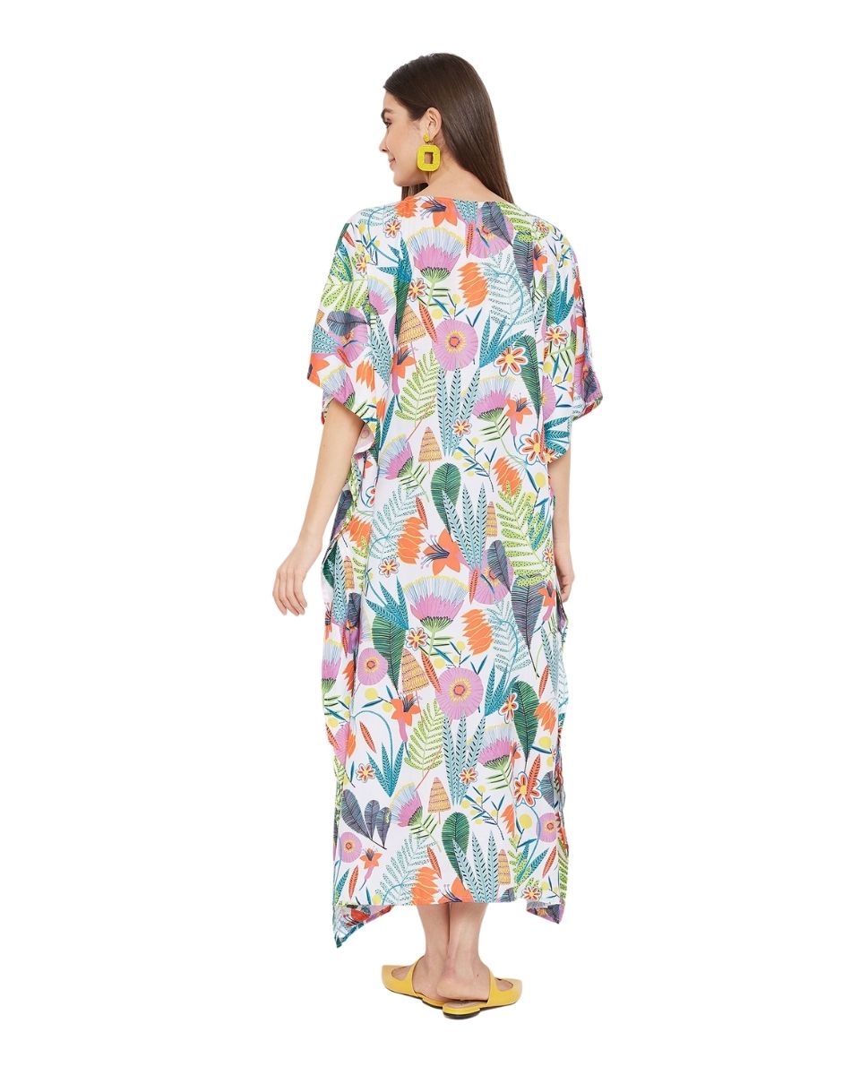 Multicolor Floral Pattern Polyester Long Kaftan For Plus Size Women