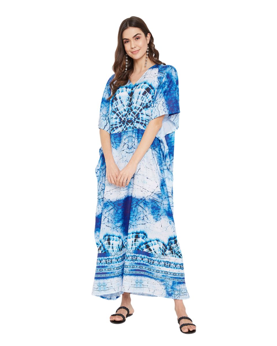 Tie Dye Pattern Long Polyester Kaftan For Plus Size Women