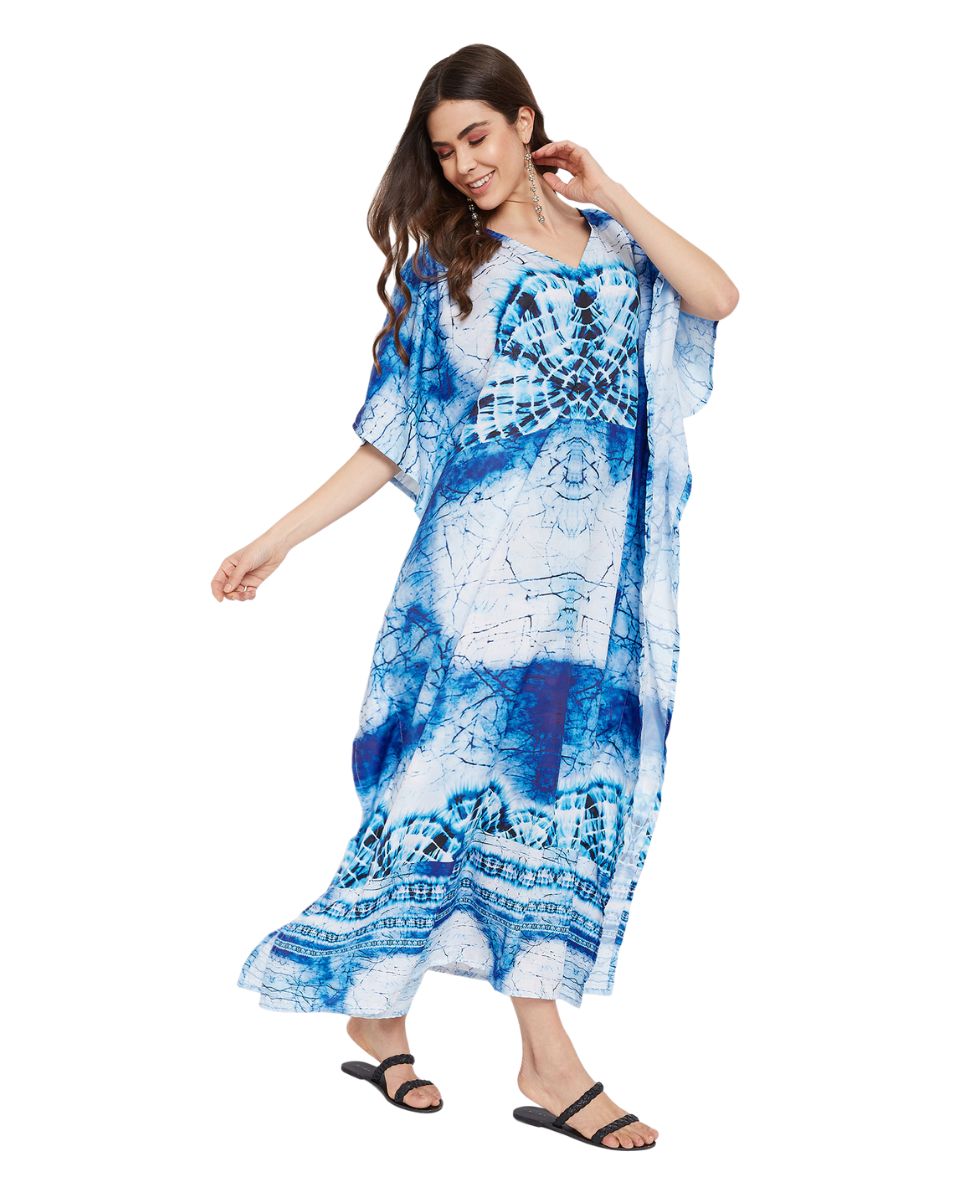 Tie Dye Pattern Long Polyester Kaftan For Plus Size Women