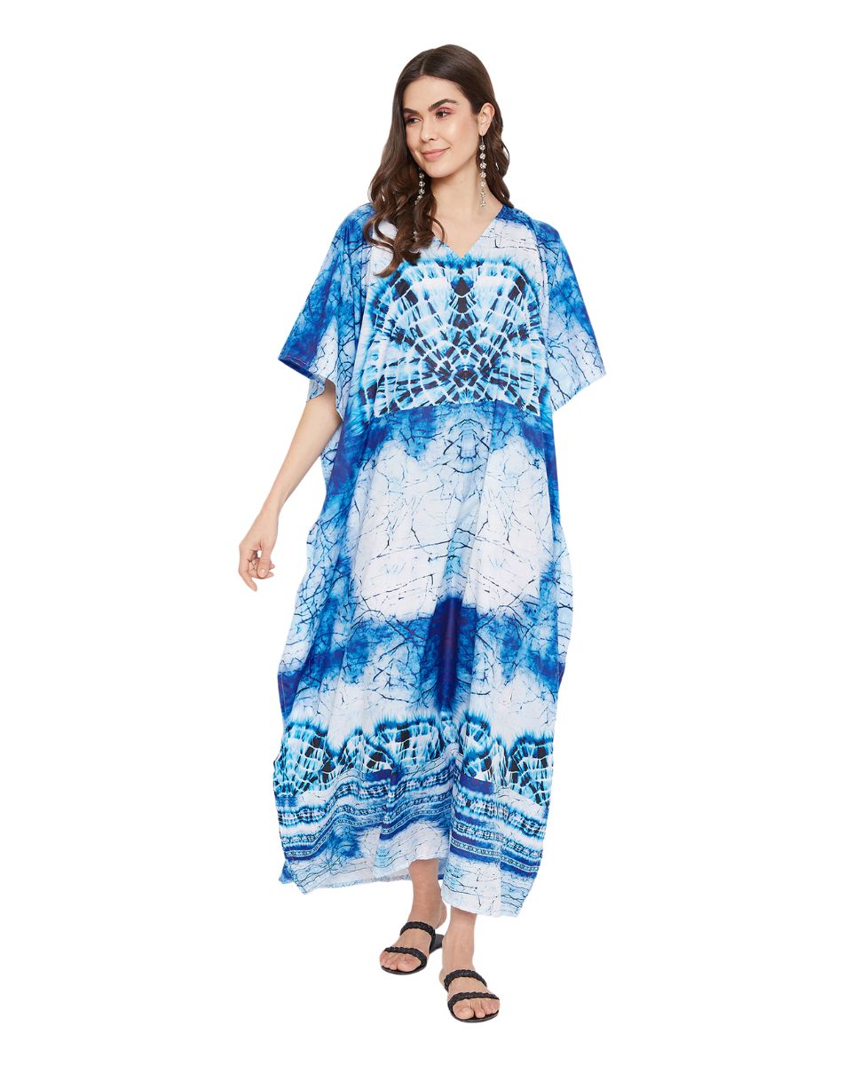 Tie Dye Pattern Long Polyester Kaftan For Plus Size Women