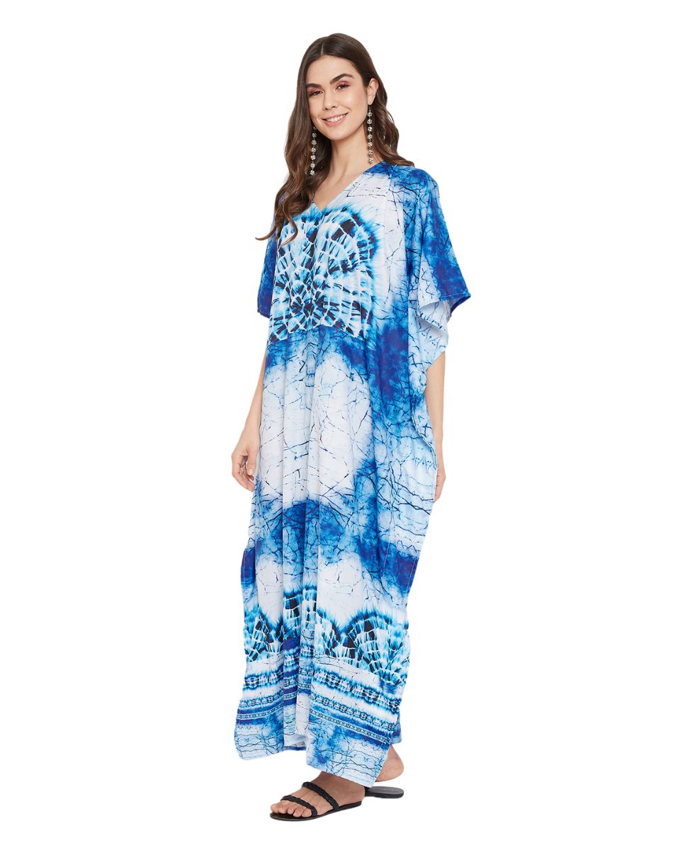 Tie Dye Pattern Long Polyester Kaftan For Plus Size Women