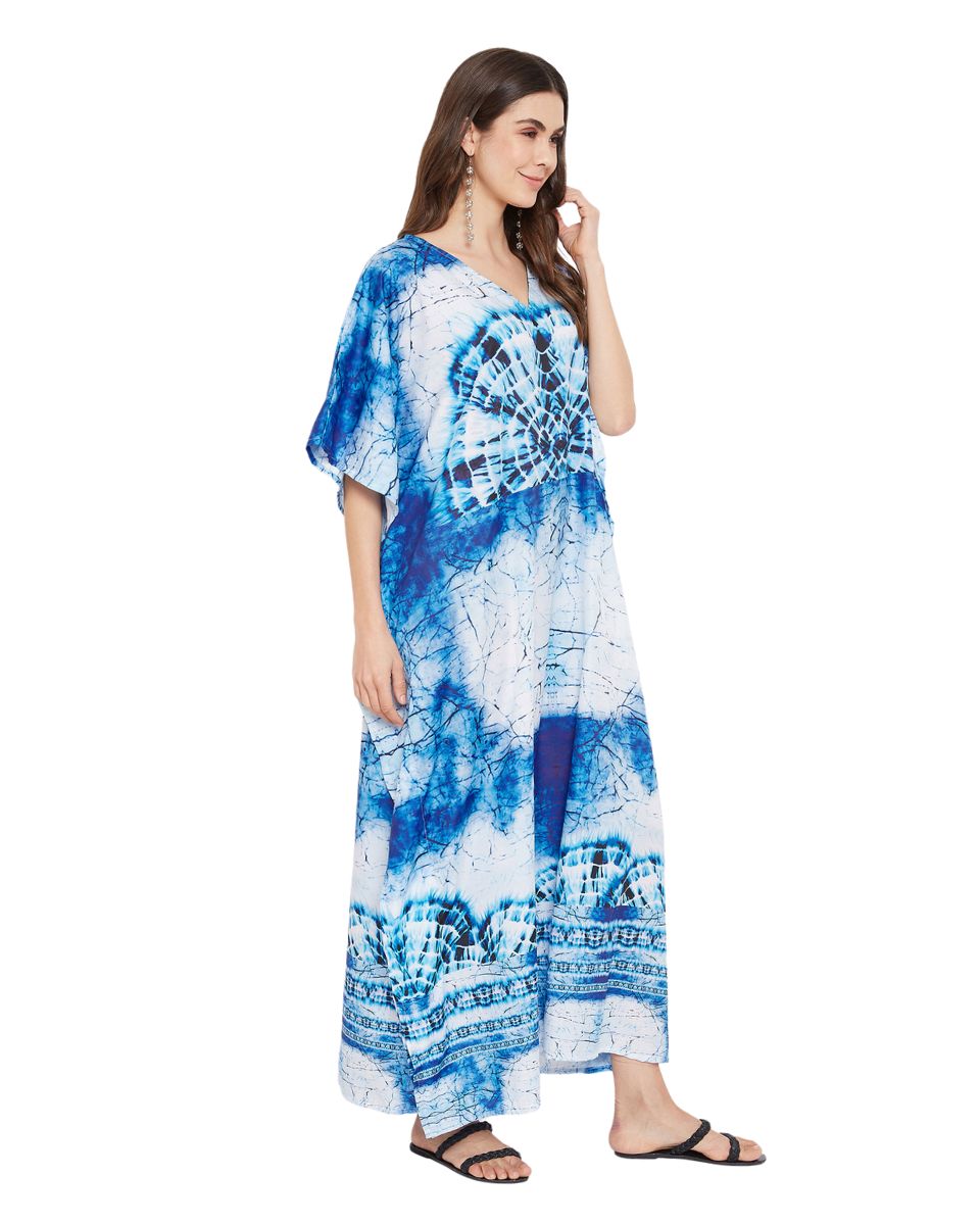 Tie Dye Pattern Long Polyester Kaftan For Plus Size Women