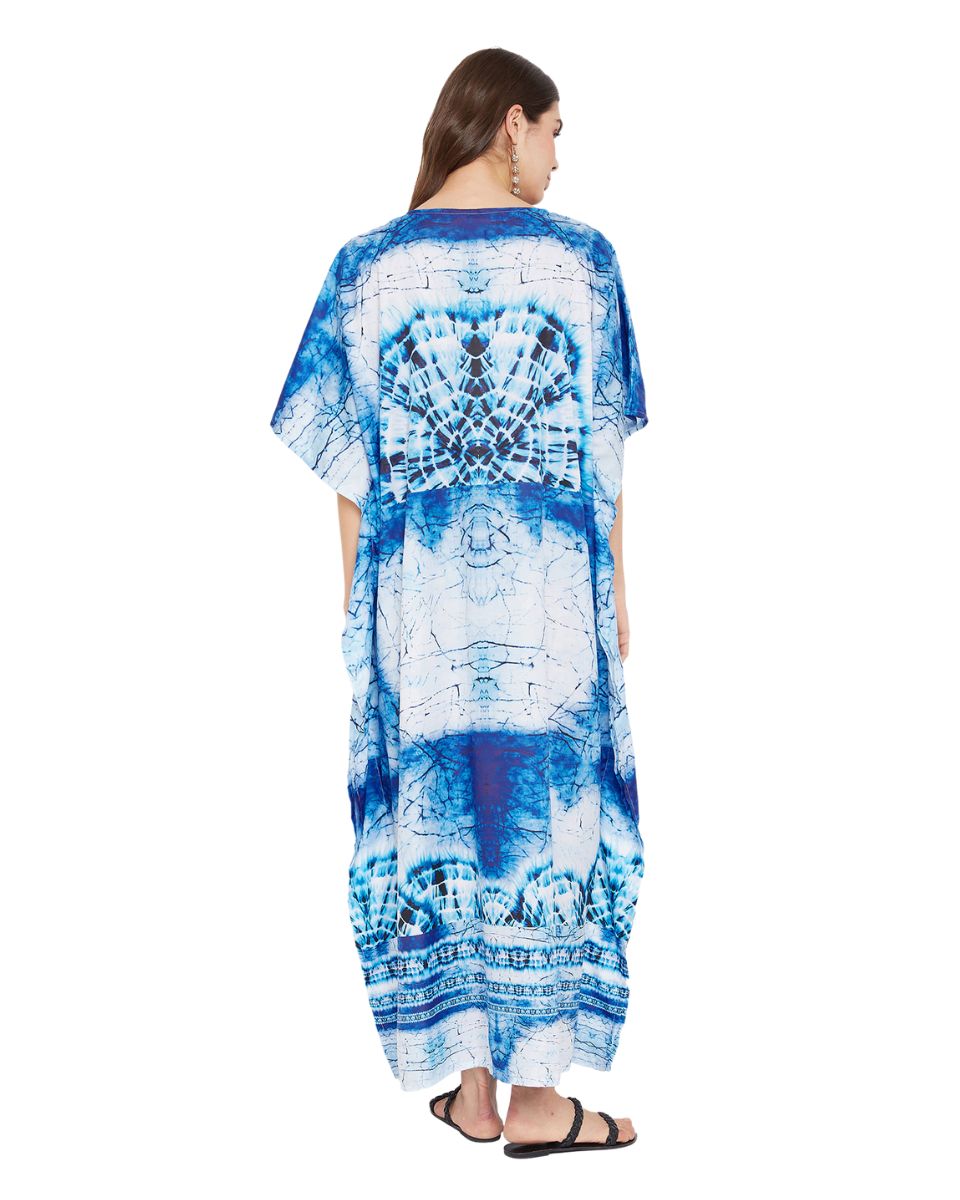 Tie Dye Pattern Long Polyester Kaftan For Plus Size Women