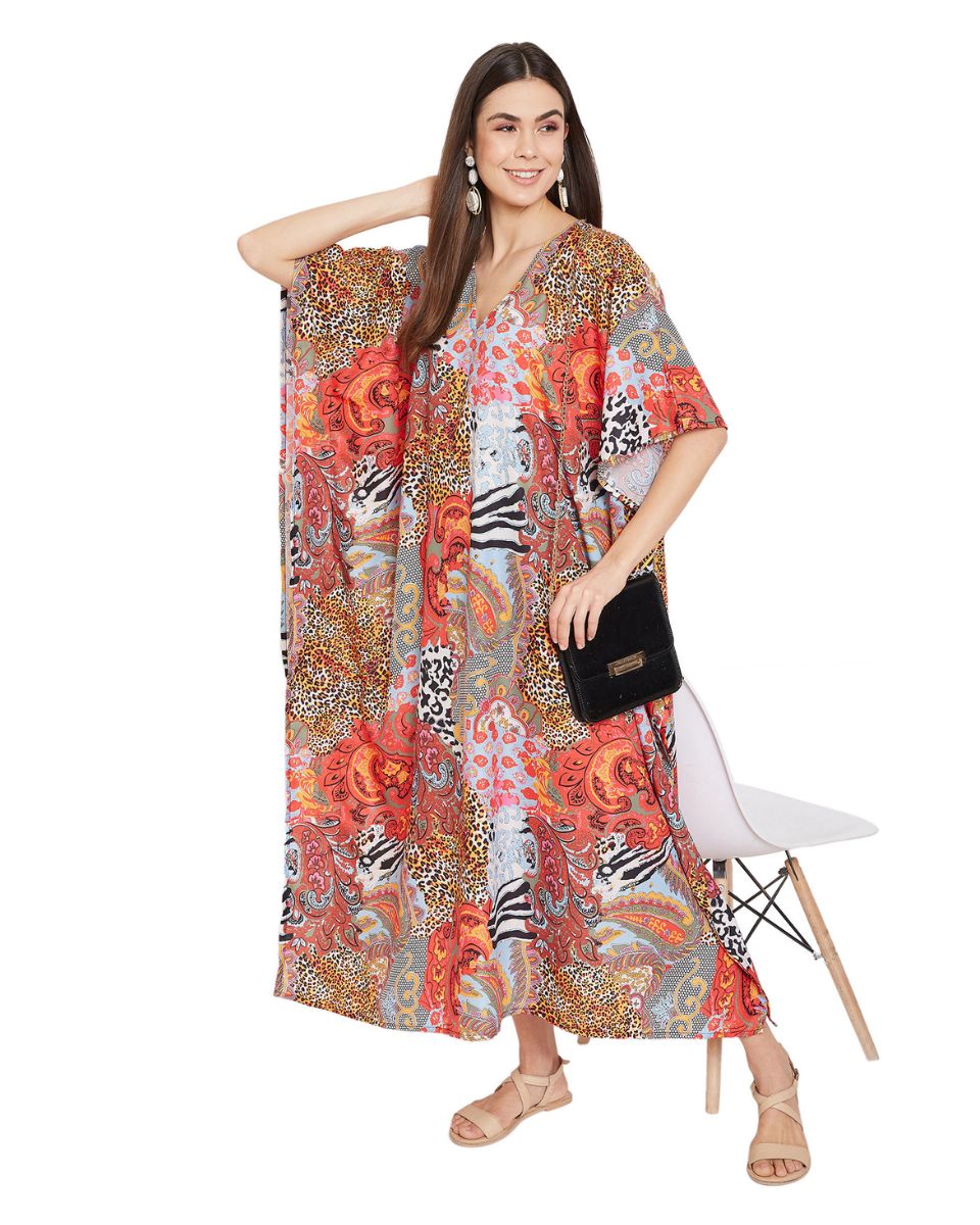 Multicolor Leopard Pattern Polyester Kimono Kaftan For Plus Size Women