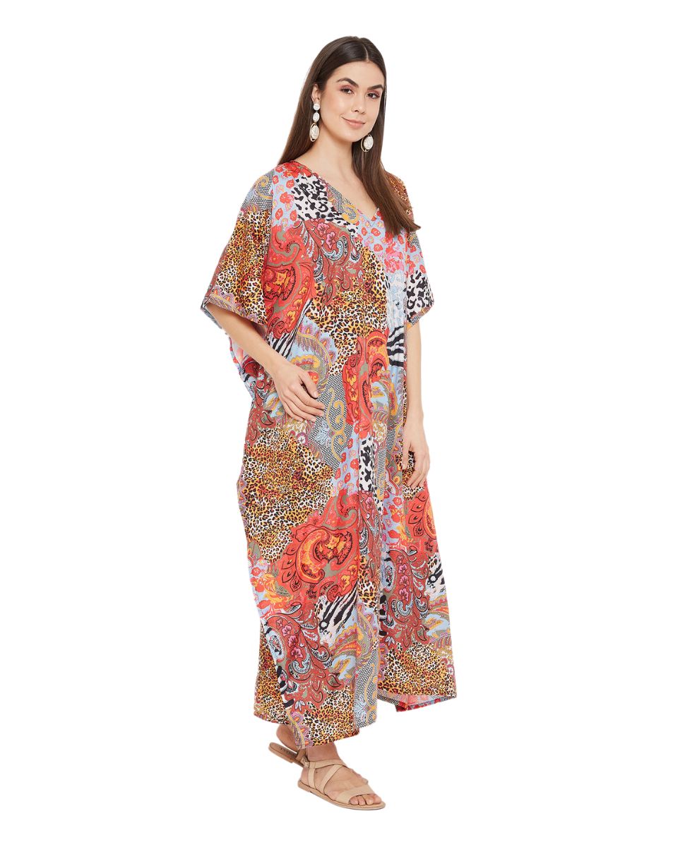 Multicolor Leopard Pattern Polyester Kimono Kaftan For Plus Size Women