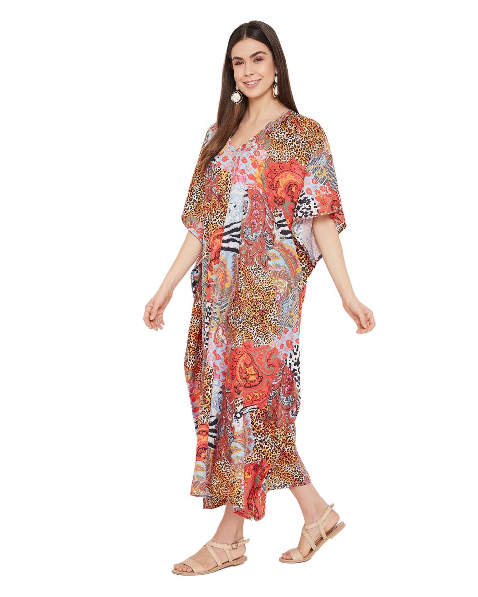 Multicolor Leopard Pattern Polyester Kimono Kaftan For Plus Size Women