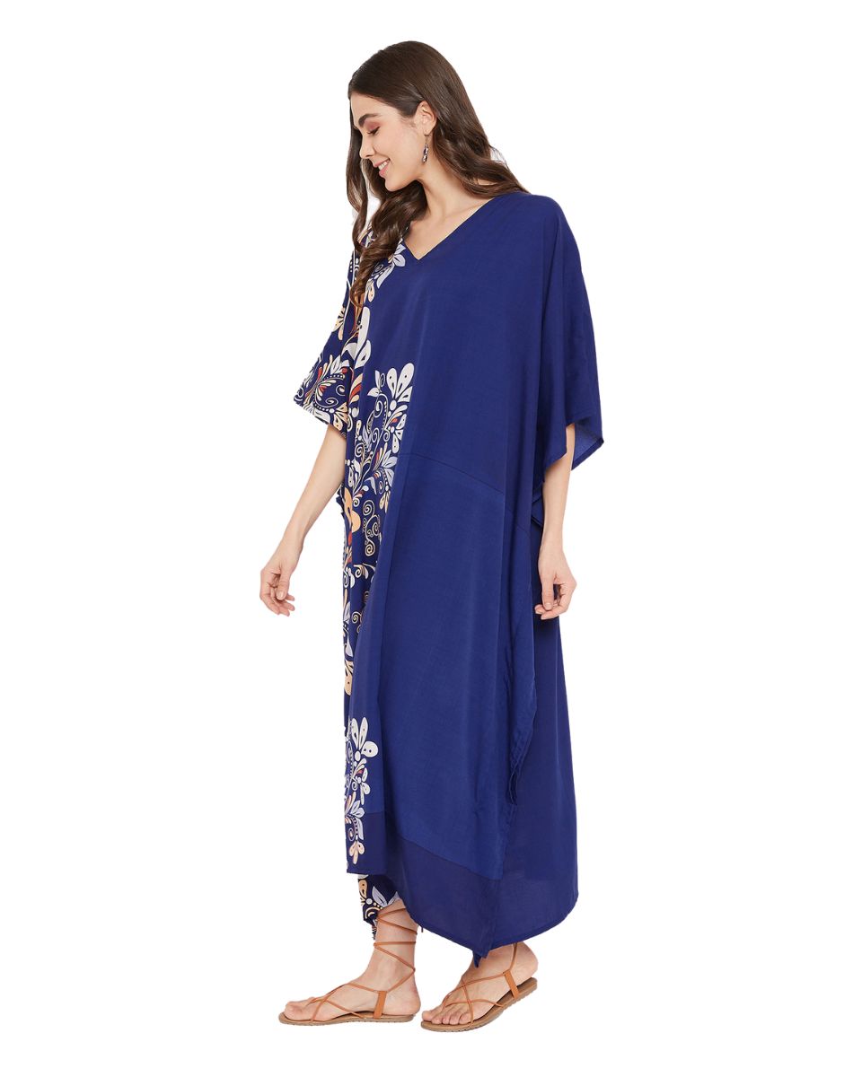 Women Floral Pattern Kimono Sleeve Kaftan for Beach