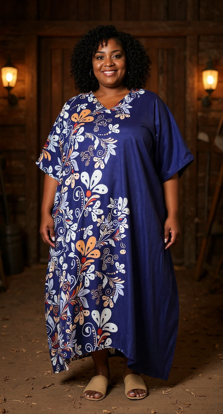 Kimono Style Floral Pattern Polyester Kaftan For Plus Size Women