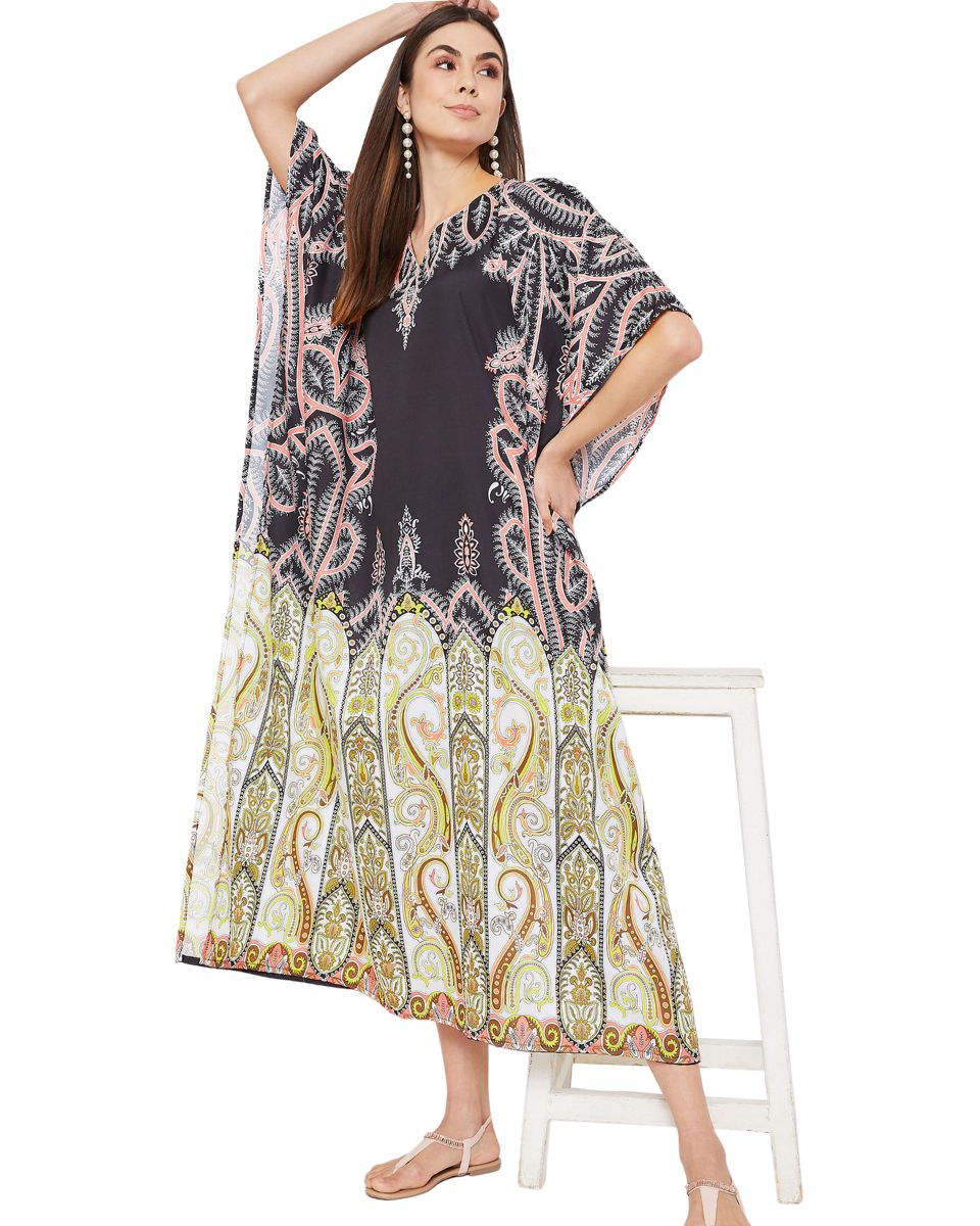 One Size Paisley Pattern Polyester Plus Size Kaftan For Women