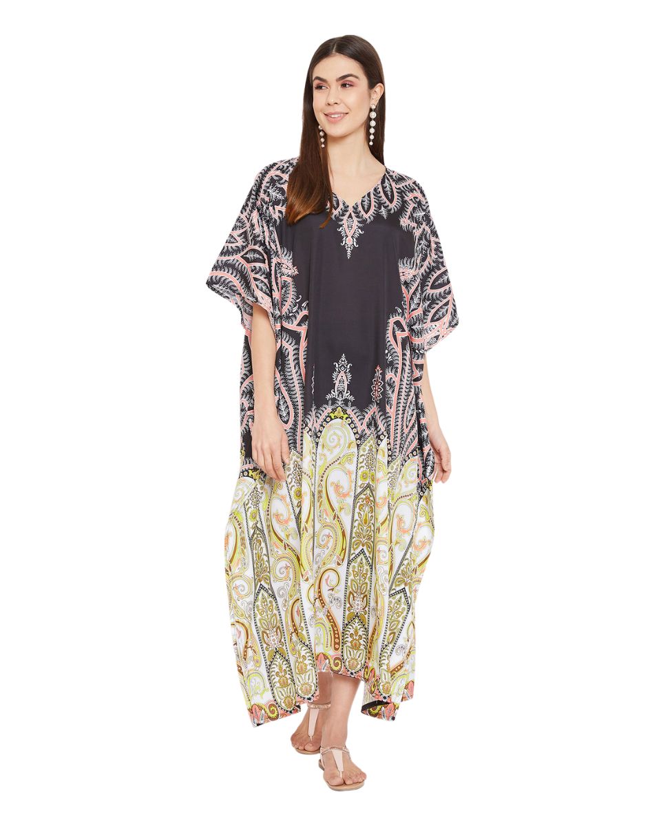 One Size Paisley Pattern Polyester Plus Size Kaftan For Women