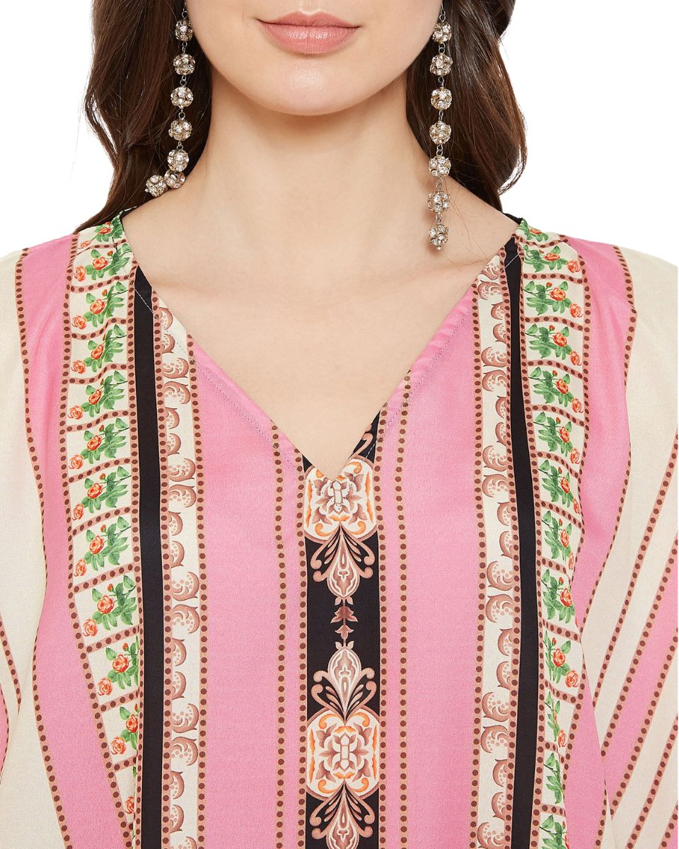 Abstract Print Pink Polyester Kaftan for Women