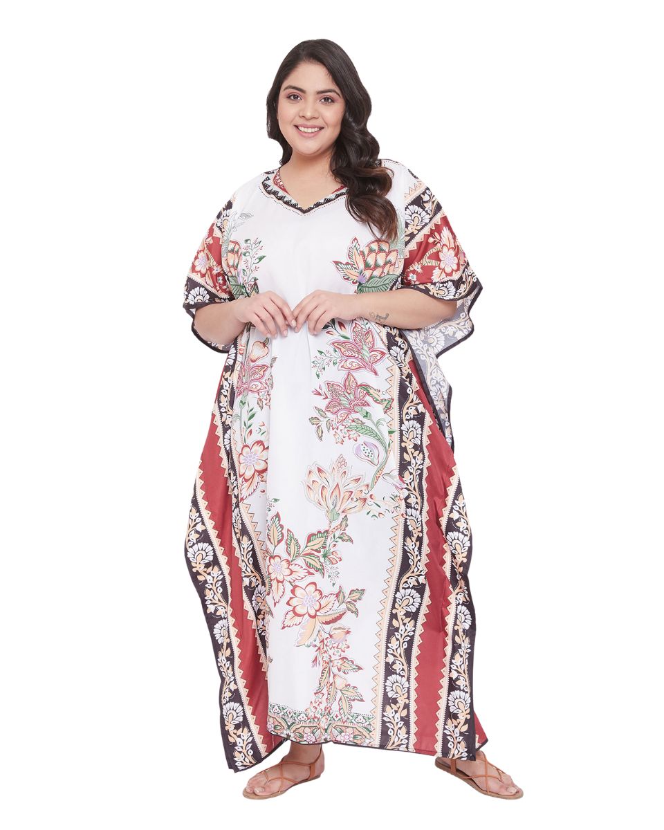 Floral Pattern Plus Size Kimono Polyester Caftan For Women