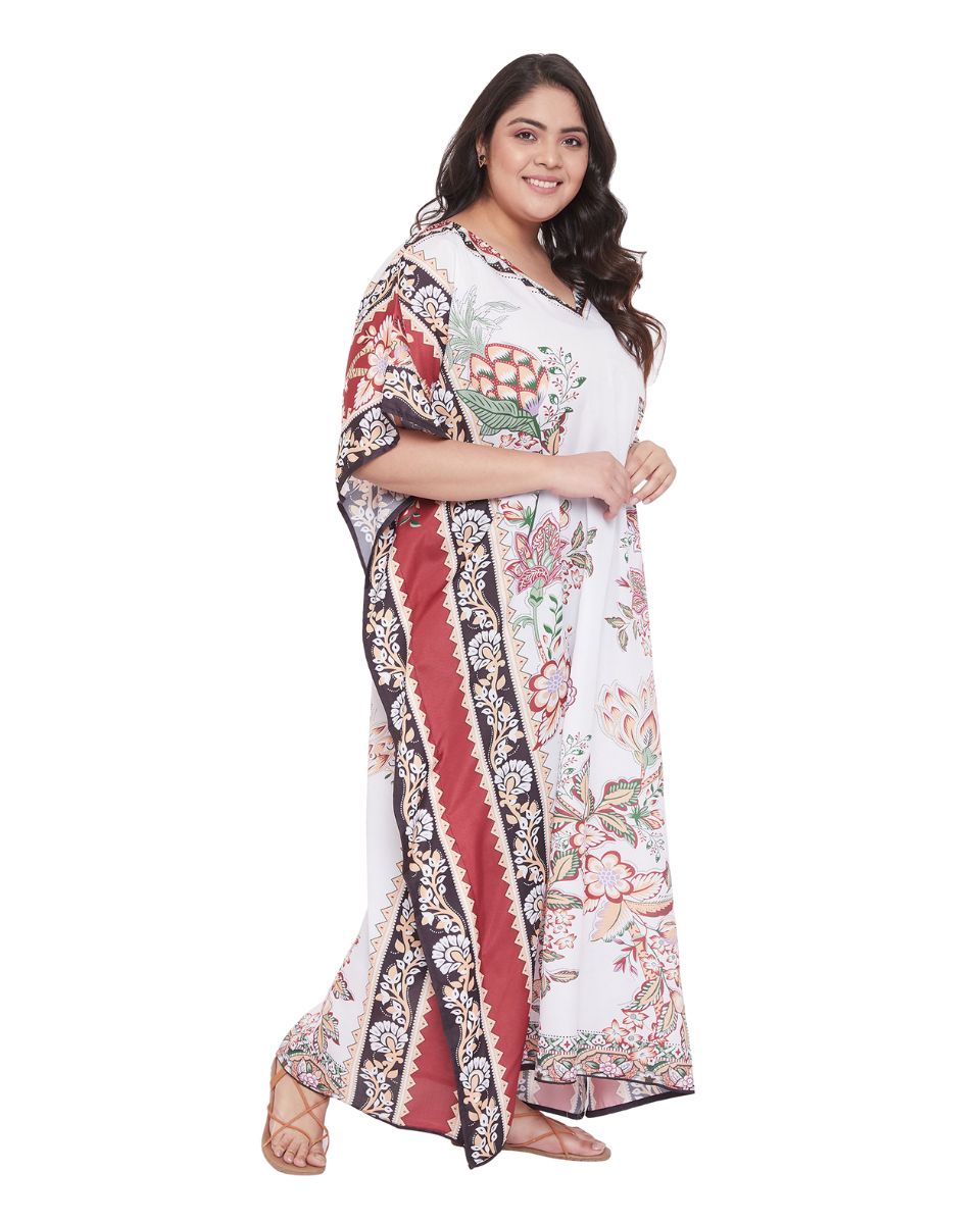 Floral Pattern Plus Size Kimono Polyester Caftan For Women