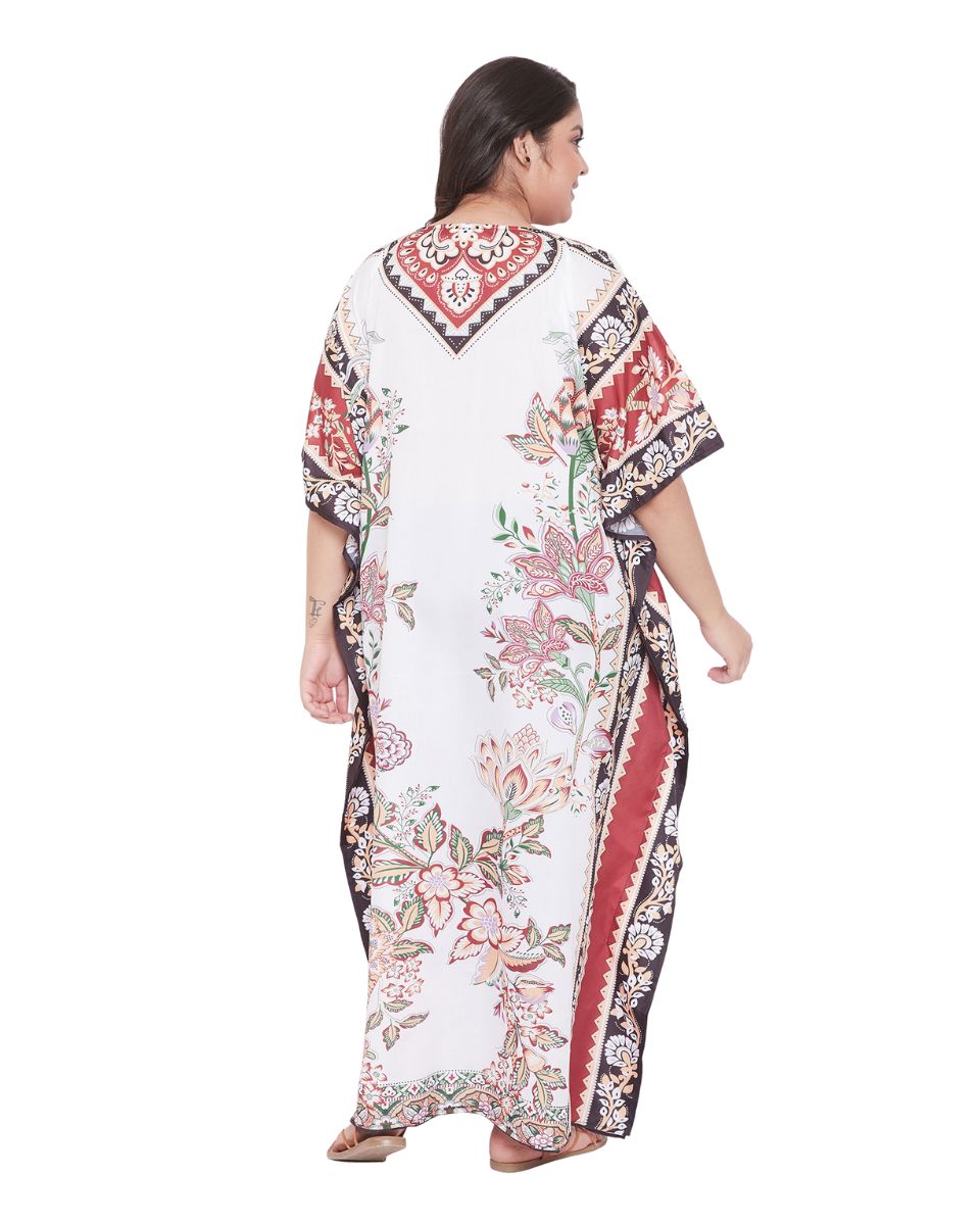 Floral Pattern Plus Size Kimono Polyester Caftan For Women