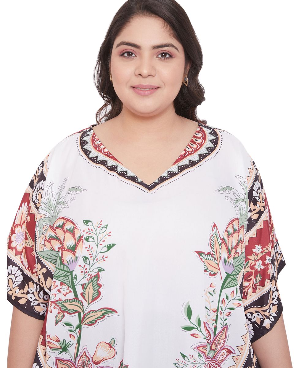 Floral Pattern Plus Size Kimono Polyester Caftan For Women