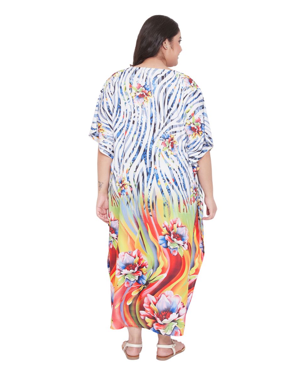 Polyester Kimono Style Floral Pattern Maxi Kaftan Plus Size Women