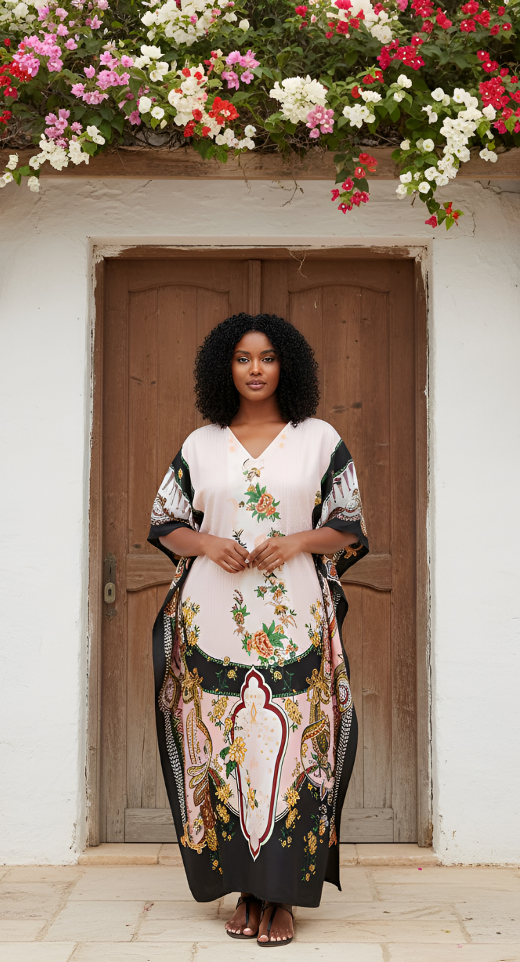 Floral And Printed Multicolor Polyester Plus Size Kaftan For Women