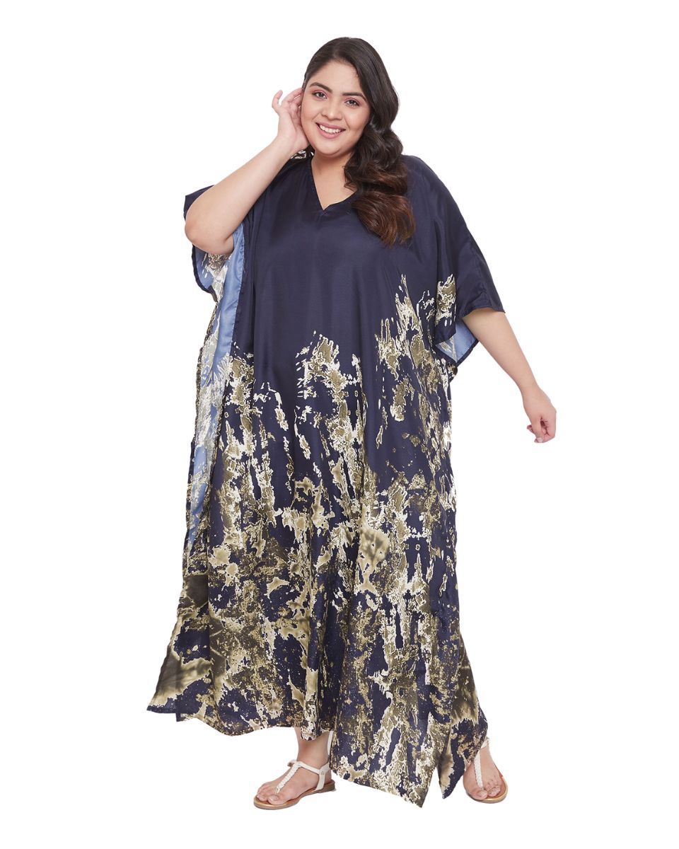 Black Polyester Kimono Sleeve Plus Size Maxi Kaftan For Women