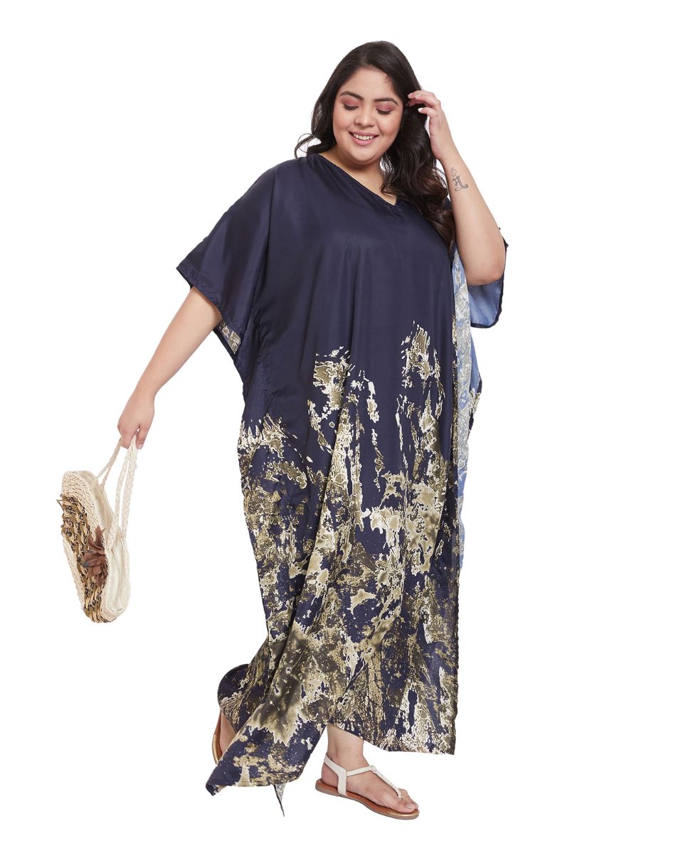 Black Polyester Kimono Sleeve Plus Size Maxi Kaftan For Women