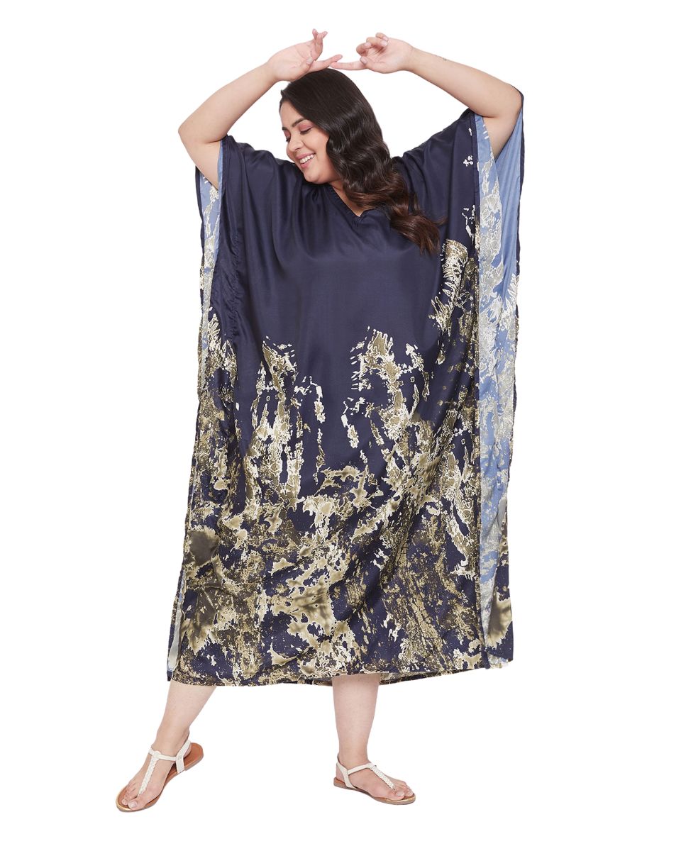 Black Polyester Kimono Sleeve Plus Size Maxi Kaftan For Women