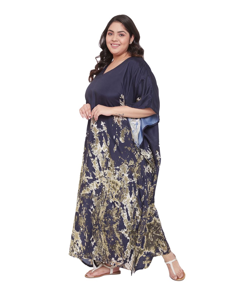 Black Polyester Kimono Sleeve Plus Size Maxi Kaftan For Women